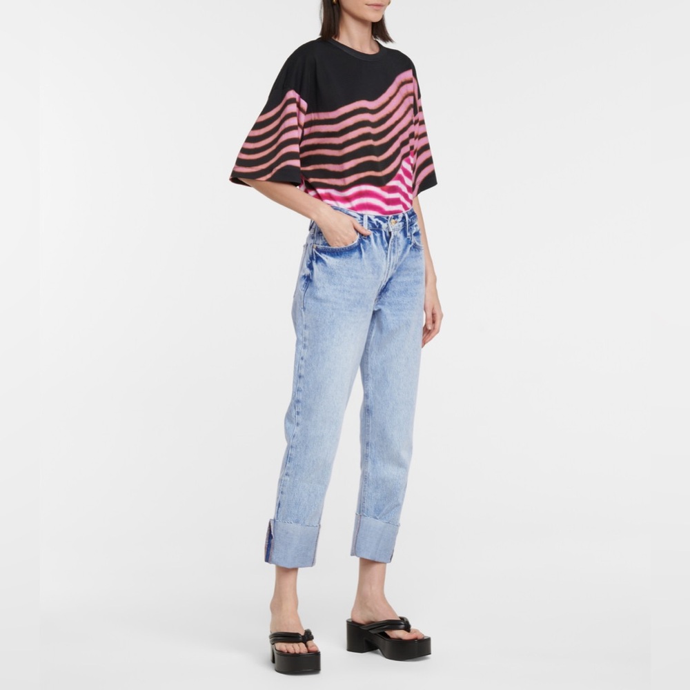 Frame Denim Le Piper High Waist Straight Leg Raw Hem Acid Wash Jeans Size 29